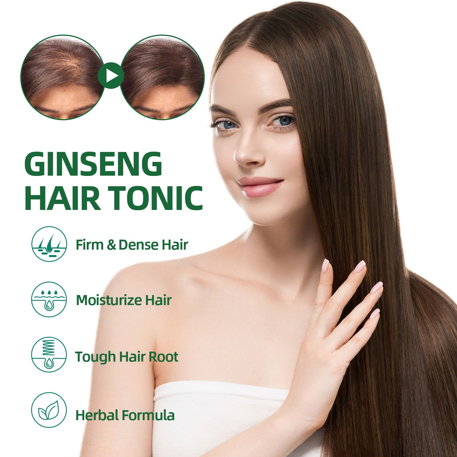 OUHOE Ginseng Hair Growth Liquid, Ginseng Essence Moisturizes Hair, Hair Prevents Loss And Care Hair Growth Spray